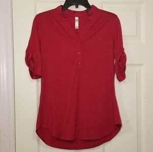 Per Seption Concept cute button collar fitted T shirt blouse with button sleeves